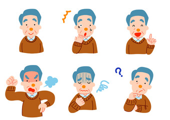 シニア男性のいろいろな表情イラスト