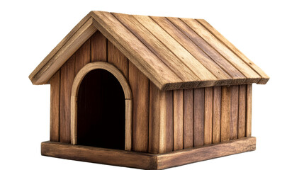 Empty wooden doghouse isolated on transparent background