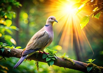 Obraz premium Peaceful dove finds solace in the forest's embrace, a nature photograph.