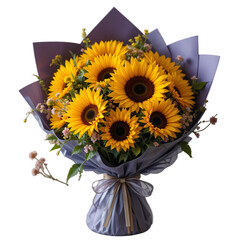 Bouquet of SunFlowers: Elegant Floral Arrangement in PNG Format, Romantic and Whimsical Design
