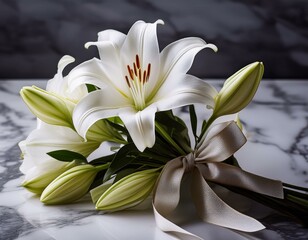 Obraz premium シンプルで上品な白いユリの花束