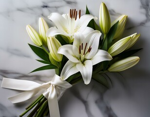 Fototapeta premium シンプルで上品な白いユリの花束