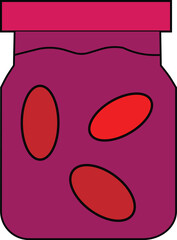 Pickle jar outline icon, symbolizing preserved foods, condiments, or culinary ingredients with transparent background.