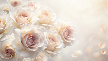 Fototapeta premium Softly petal-edged rose blooms in a gentle, swirling dance across a creamy white background, creating a serene and dreamy effect