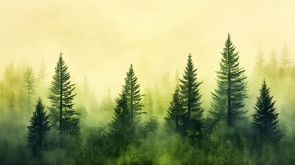 Fototapeta premium Misty Morning in a Coniferous Forest