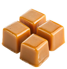 Square Caramel Candies with Glossy Surface on Transparent Background