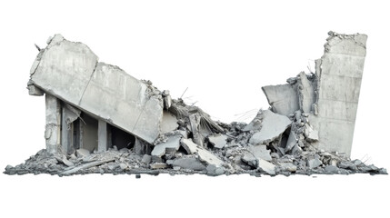 Destroyed concrete building isolated on transparent background