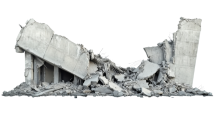 Destroyed concrete building isolated on transparent background