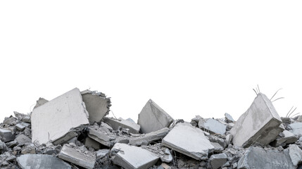 Pile of broken concrete pieces on transparent background