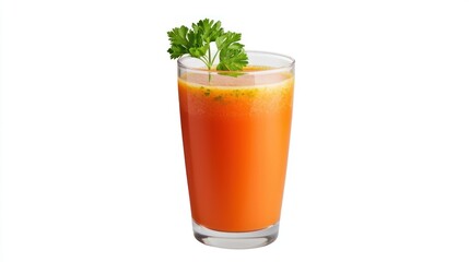 Refreshing Orange Carrot Juice in Glass with Parsley Garnish