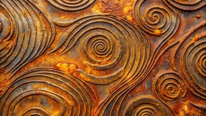 Intricate rust patterns on a metal surface with swirling shapes and textures, corrosion, macro,  corrosion, macro,rust