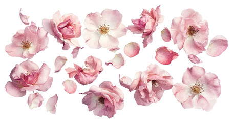 PNG Pink roses floating petals delicate romantic.