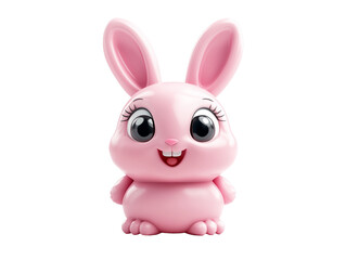 Obraz premium Bouncing cute rabbit, pink mascot, 3D illustration, isolated, transparent background, png