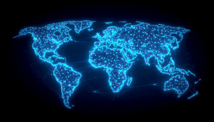 Glowing digital world map showcasing global connectivity.