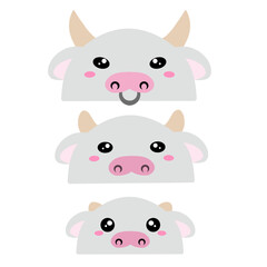 set of cartoon animals. Cow family vector design. Cute design of a group of cows. Set of farm animals. Collection of cute cow face vector cartoon. Cute cow vector design