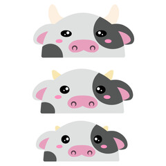 set of cartoon animals. Cow family vector design. Cute design of a group of cows. Set of farm animals. Collection of cute cow face vector cartoon. Cute cow vector design