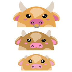 Cow family vector design. Cute design of a group of cows. Set of farm animals. Collection of cute cow face vector cartoon. Cute brown cow vector design