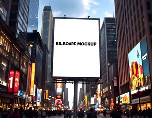 Blank Billboard Mockup in Busy City Street at Night