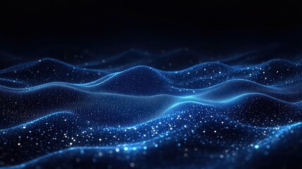 Naklejka premium Futuristic Abstract Blue Wave Technology Background with Digital Particles and Geometric Design