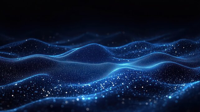 Futuristic Abstract Blue Wave Technology Background with Digital Particles and Geometric Design