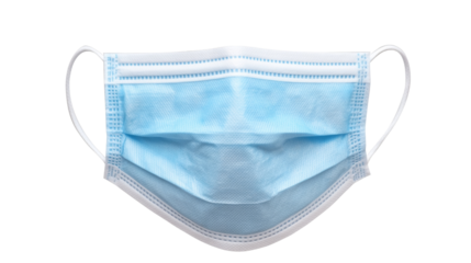 Light blue surgical mask on transparent background preventing coronavirus spreading