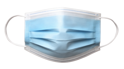 Light blue surgical mask on transparent background protecting from virus and bacteria