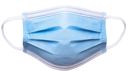 Light blue surgical mask on transparent background protecting from virus and bacteria