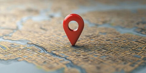 Red location pin on abstract city map illustration for travel navigation and GPS direction concept