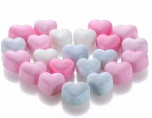 Fototapeta premium Festive Valentine's Day decorations: Sweetheart candies, pastel colors, arranged aesthetically.