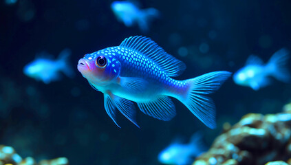 Fototapeta premium A close-up of a Siamese fighting fish , its tiny body glowing with bright blue spots