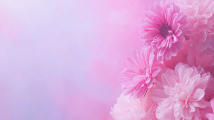 Obraz premium A soft, dreamy arrangement of pink flowers set against a gentle pastel background, creating a serene and calming atmosphere.