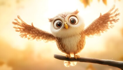Obraz premium Adorable Baby Owl Wings Spread Wide Open