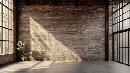 A large brick wall with a plant in a pot