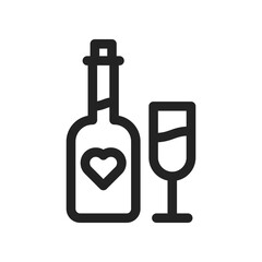 Bottle of Wine with a Heart Feature and Wineglass Icon Art