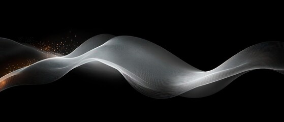 Abstract Minimalist Wavy Lines in White and Grey on Black Background with Ambient Glow for Technology and Modern Design