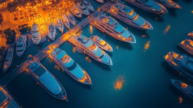 Miami aerial view showcasing luxury yachts docked along a vibrant marina