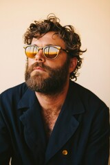 Fototapeta premium Bearded Man Wearing Sunglasses and a Dark Coat