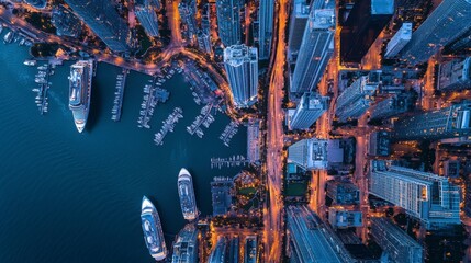 Fototapeta premium Miami skyline aerial photo with cruise ships docked along the harbor