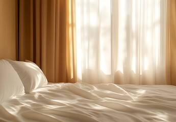 Golden Sunlight in Beige Bedroom Window
