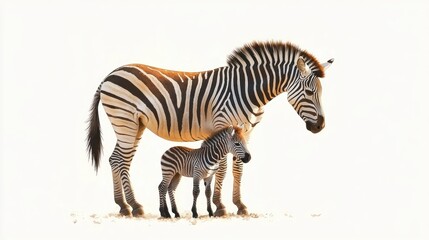 Fototapeta premium Zebra and Foal Bonding in Soft Watercolor Style with Pastel Colors and Gentle Glow