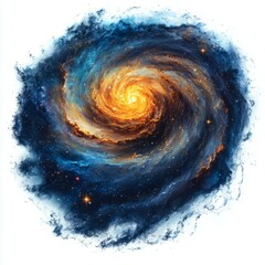 Fototapeta premium Spiral Galaxy Illustration: A Stunning Cosmic Swirl of Golden and Deep Blue Hues, Depicting a Luminous and Mystical Galaxy