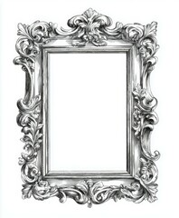 Ornate Rectangular Frame: A Luxurious Silver Frame with Intricate Baroque-Style Flourishes and a Blank Center for Customization