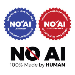 No AI symbol, 100 Percent made by human, Created with love by human, badge, icon, logo, stamp, sticker or no artificial intelligence sign in vector.