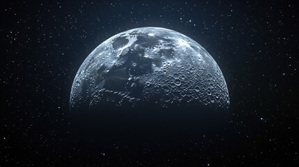 Obraz premium Detailed Lunar Surface View Against Starry Sky in Deep Space with a Cool and Serene Mood