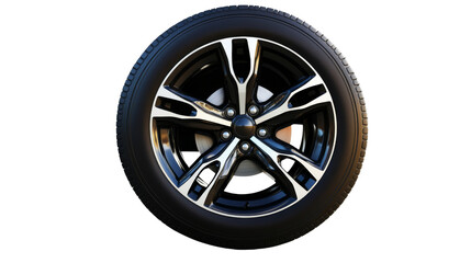 Car alloy rim showing rotating black tire with transparent background