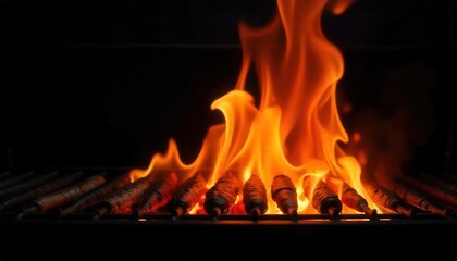 Grilling flames ignite juicy sausages backyard bbq food photography evening gathering close-up culinary delight