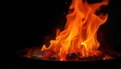 Grilling juicy sausages backyard bbq food photography evening glow close-up culinary delight