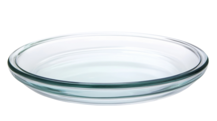 Empty round glass plate on transparent background, perfect for compositing