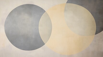 Minimalist abstract with overlapping circles in soft grays and yellows forming a serene composition