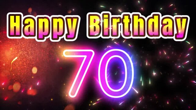 Party, fireworks and Happy Birthday 70 slogan